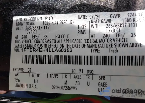 2020 Ford Ranger Xlt from USA, damaged, VIN 1FTER4EH4LLA60352